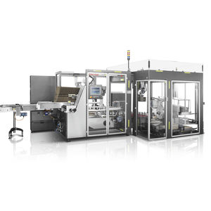 seitlicher Kartonpacker / automatisch / Hotmelt-Klebstoff / mit Klebeband