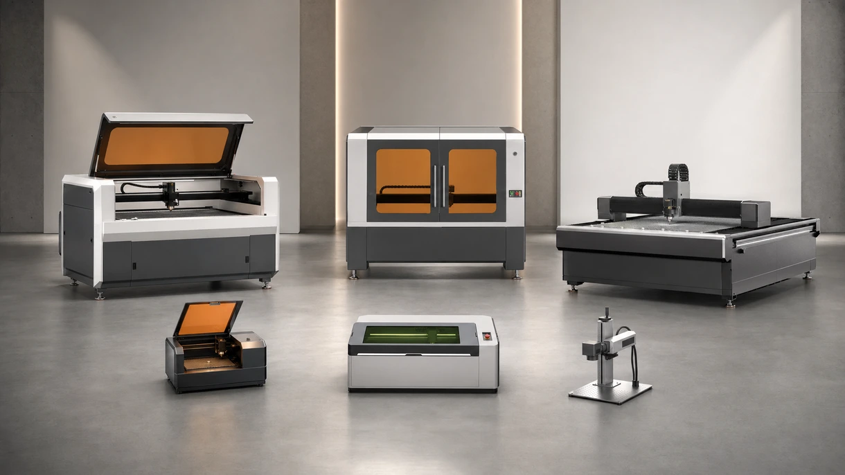 Hochleistungs-Faser-Laser-Schneidemaschine bei der Bearbeitung eines großen Edelstahlblechs in einer modernen, automatisierten Metallfertigungsanlage.