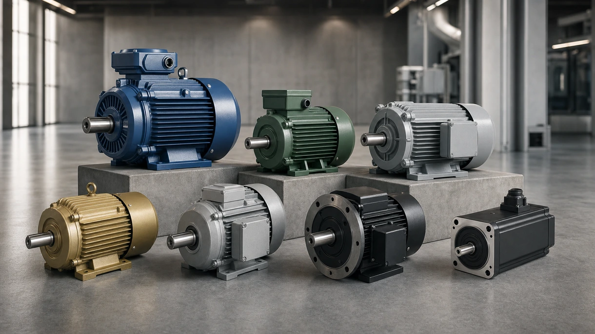 Industrieller AC-Motor zum Antrieb eines Förderbandsystems in einem modernen automatisierten Logistiklager für den Schwertransport.