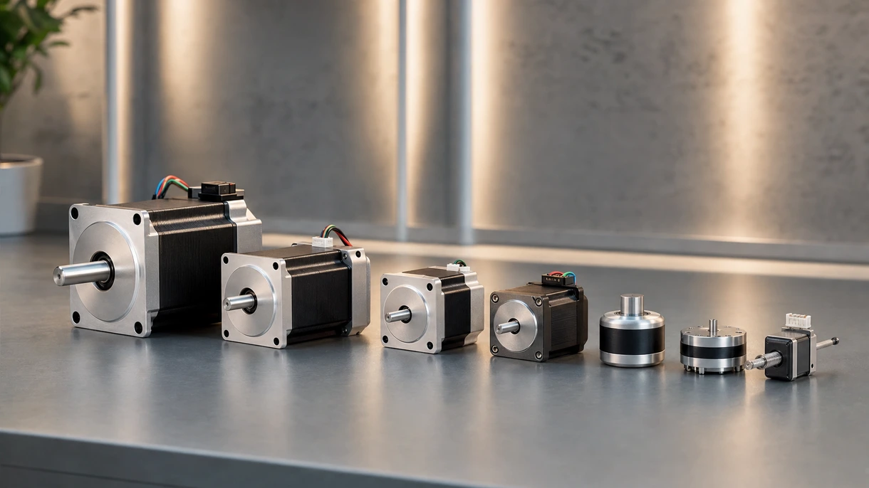 Industrieller Hybrid-Schrittmotor, integriert in einen mehrachsigen Roboterarm innerhalb einer automatisierten Elektronikfertigung.