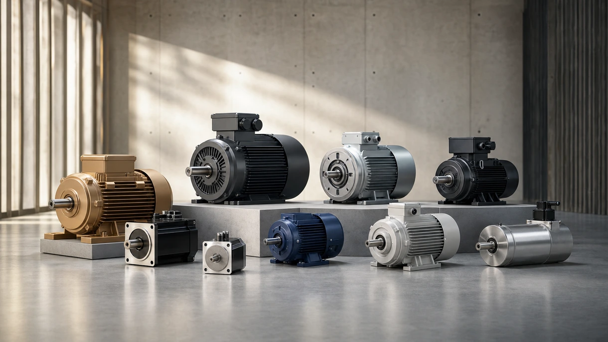 Drehstrom-Asynchronmotor als Antrieb eines Förderbandsystems in einem modernen, automatisierten Logistik- und Distributionszentrum.