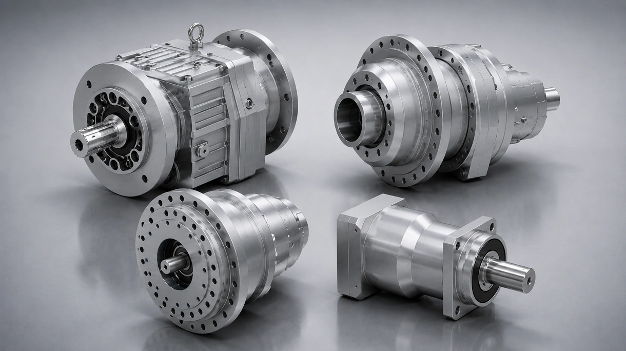 An einen Elektromotor montiertes koaxiales Getriebe in Inline-Bauweise zum Antrieb eines Schwerlast-Förderbands in einer Logistik-Sortieranlage.