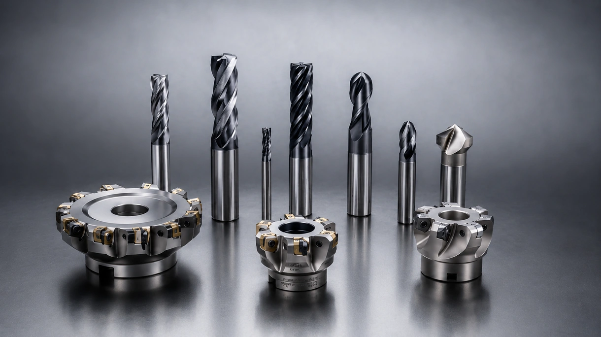 CNC-Fräser bei der Hochgeschwindigkeits-Zerspanung eines industriellen Stahlwerkstücks in einem vertikalen Bearbeitungszentrum.
