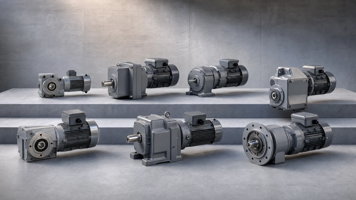 AC-Getriebemotor beim Antrieb eines Schwerlast-Industrieförderbands in einem großen Logistik-Verteilzentrum zur Paketsortierung.