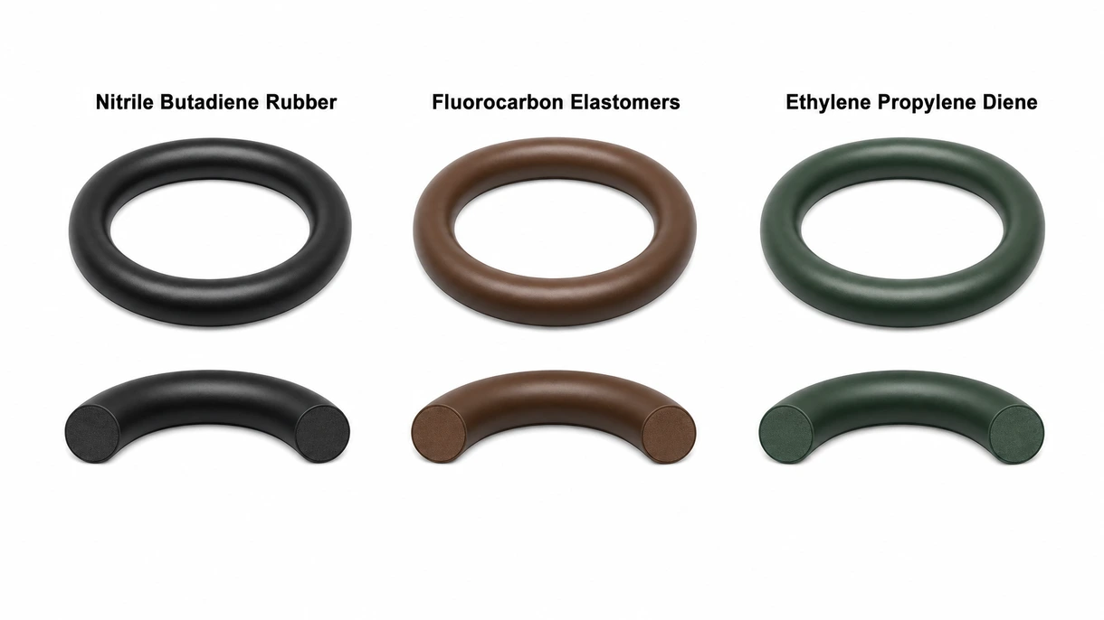 Technische Makroansicht einer Fluorkautschuk-O-Ring-Dichtung, die die Oberflächenbeschaffenheit und das Querschnittsprofil für Hochdruck-Fluidtechanwendungen zeigt.
