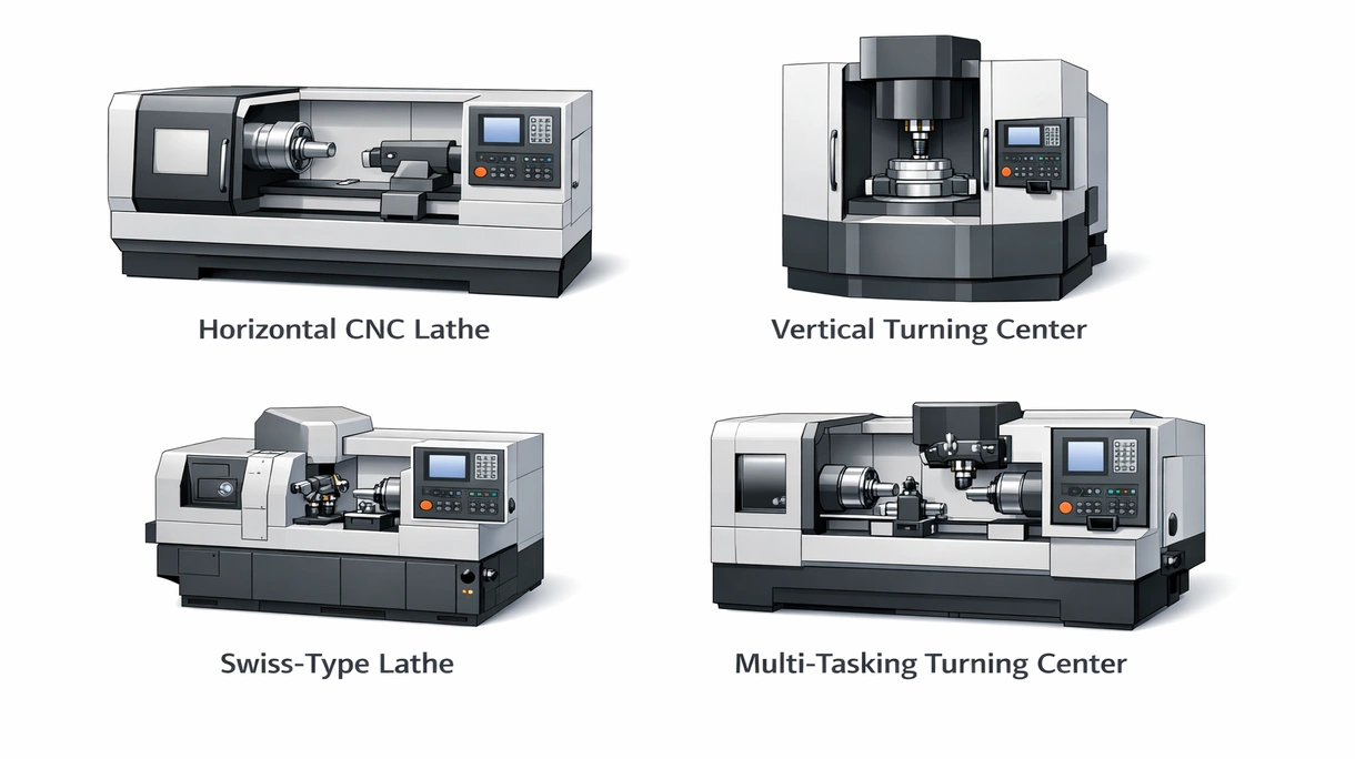 Nahaufnahme eines Revolvers einer CNC-Drehmaschine, der ein Hartmetall-Schneidwerkzeug gegen ein rotierendes zylindrisches Stahlwerkstück positioniert.