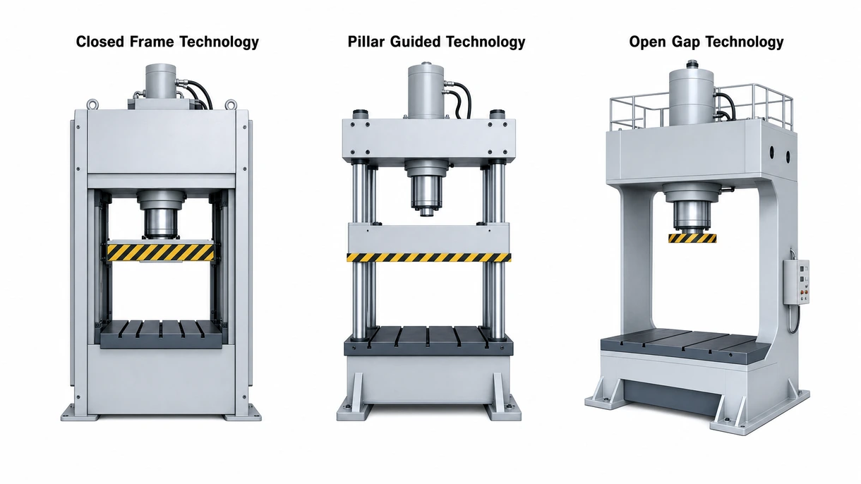 Detailansicht eines Hochdruck-Hydraulikzylinders und eines Proportionalventilblocks an einer professionellen industriellen Umformmaschine.