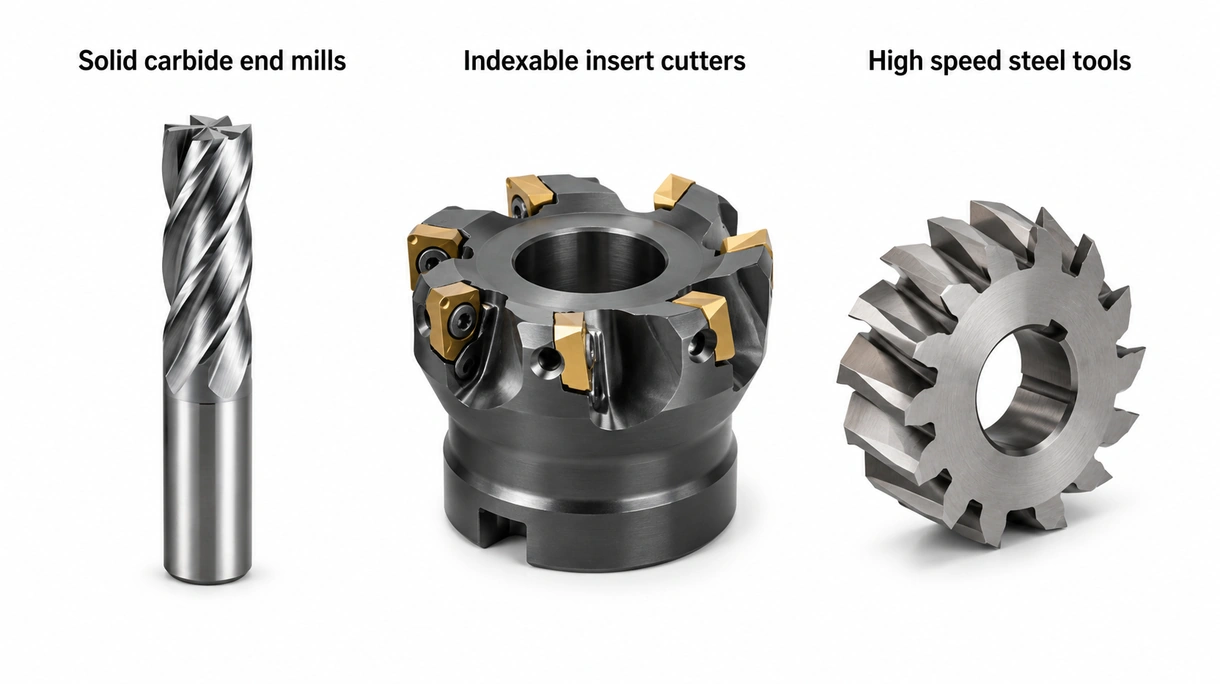 Technische Makroansicht eines vierschneidigen Hartmetallfräsers mit präzisionsgeschliffenen Kanten und einer fortschrittlichen PVD-Schutzschicht.