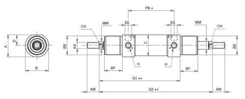 Pneumatikzylinder - IDMP-W - ARTEC SRL - mit Parallelkolbenstange / doppeltwirkend / mit regulierbarer Federung