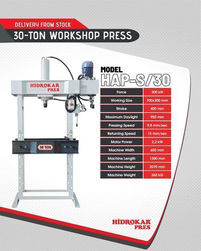 Hydraulische Presse - HAP-S/30 - HIDROKAR PRES INDUSTRY AND TRADE CO. - motorisiert / Stanz / Richt