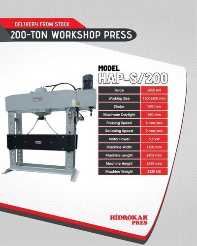 Hydraulische Presse - HAP-S/200 - HIDROKAR PRES INDUSTRY AND TRADE CO. - motorisiert / Form / Richt