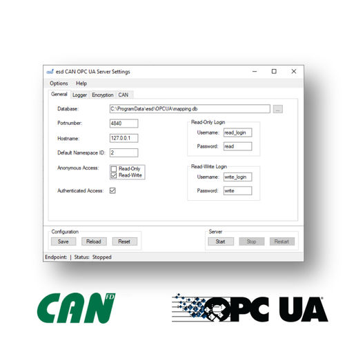 Entwicklungssoftware - CAN-OPC UA Server - esd electronics gmbh - Konfiguration / Mapping / Datenaustausch