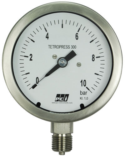 Analoges Manometer - TP300 - PCI INSTRUMENTS LTD - Gewinde / Edelstahl / mit flüssigkeitsgefüllter Rohrfeder
