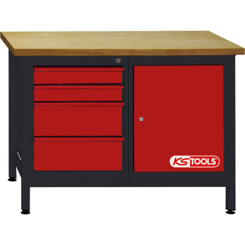 Stahl-Werkbank - 865.0006 - Kstools  - für Werkstatt / mit 4 Schubladen / mit Tür