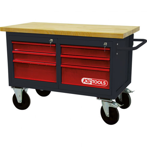 Stahl-Werkbank - 865.0011 - Kstools  - für Werkstatt / 6-Schubladen / mobil