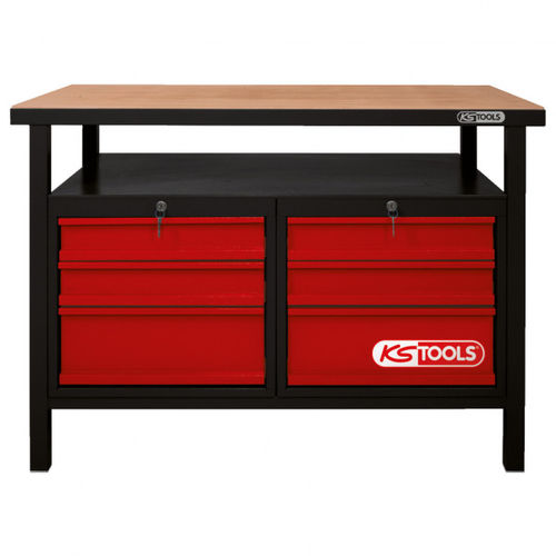 Stahl-Werkbank - 865.0004 - Kstools  - für Werkstatt / 6-Schubladen