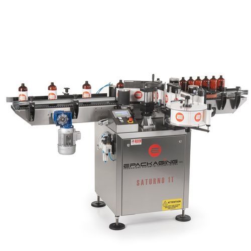 Automatische Etikettiermaschine - SATURNO 1T  - E-Packaging Srl - für Flaschen / zur Seitenetikettierung / zur Oberseitenetikettierung