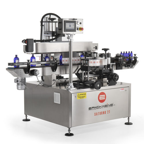 PLC-gesteuerte Etikettiermaschine - Saturno 2T Full - E-Packaging Srl - für Flaschen / Dosen / zur Seitenetikettierung