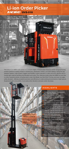Vertikaler Kommissionierstapler - OVS-010 - Noblelift Intelligent Equipment Co., Ltd. - für Lagerhallen / mobil / Hoch