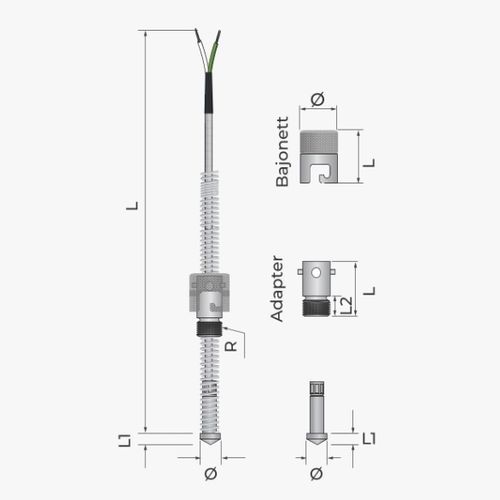 Pt100-Temperaturfühler - 116 - MESEL S.L - Pt1000 / Thermoelement Typ J / Thermoelement Typ K