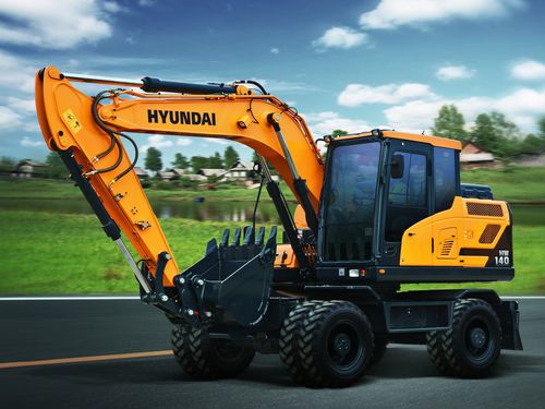 Mittelgroßer Bagger - HW140  - HYUNDAI HEAYY INDUSTRIES - mit Gummireifen / Tier 4 Final / für Baustellen