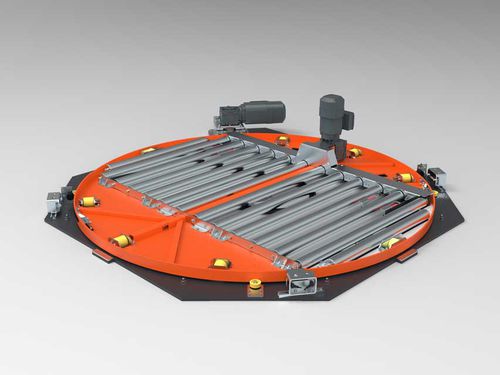 Drehtisch mit Rollenförderer - Pamminger Verpackungstechnik Ges mbH - elektrisch / horizontal / für Förderanlagen