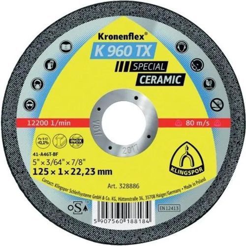 Trennscheibe für Stahl - K 960 TX - KLINGSPOR - für Edelstahl / für Winkelschleifer / für tragbare Maschinen