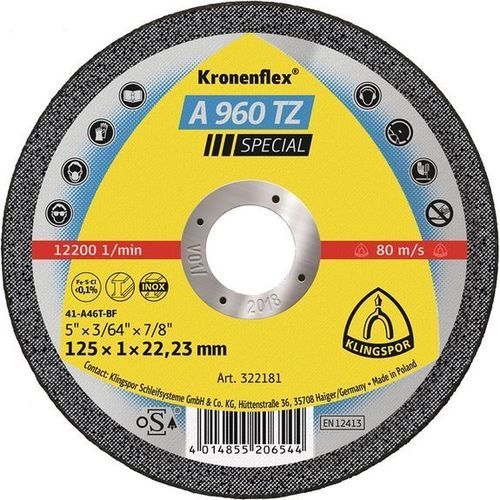 Trennscheibe für Blech - A 960 TZ Special - KLINGSPOR - für Edelstahl / dünn / für Winkelschleifer