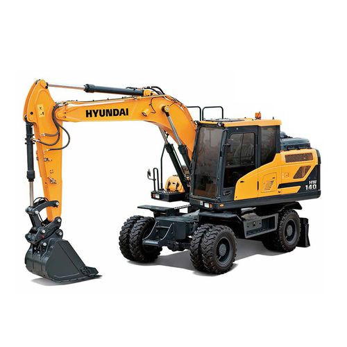 Mittelgroßer Bagger - HW140	 - HYUNDAI HEAVY INDUSTRIES - mit Gummireifen / Diesel / für Baustellen