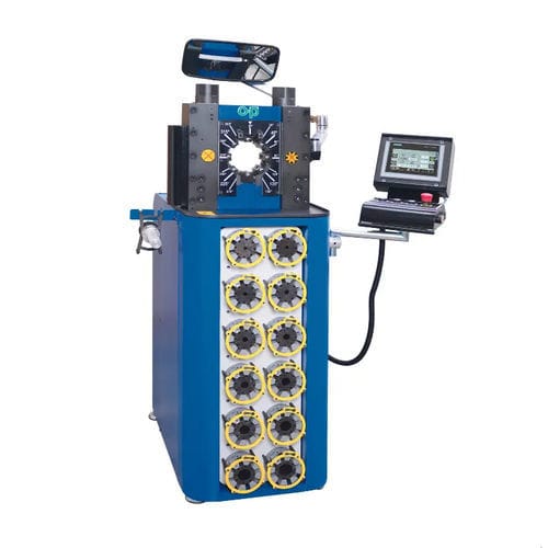 Armierungsautomat für Schläuche - TUBOMATIC V59 ES - OP Srl - halbautomatisch / hydraulisch / PLC-gesteuert