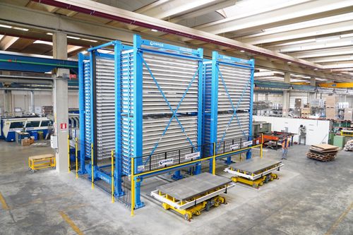 Vertikales automatisches Lagersystem - Spaziomatic - SIDEROS Engineering - für Blech