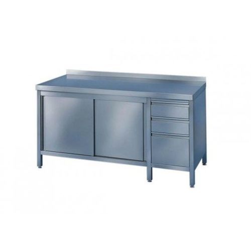 Edelstahl-Werkbank - 30000006 series - AGK Kronawitter - mit 3 Schubladen / mit Doppeltür / mit Schrank