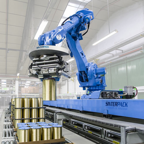 Palettierer mit mobilem Schienenroboter - Sinterpack - für Automobilanwendungen / automatisch / für die Automobilindustrie