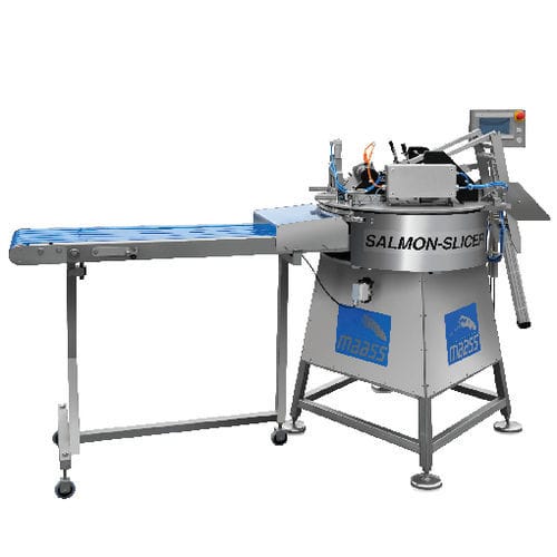 Industrielle Lachsschneidemaschine - CM 676 - Rudolf Maass + Partner - für Hühnerfilet / vollautomatisch / bodenstehend