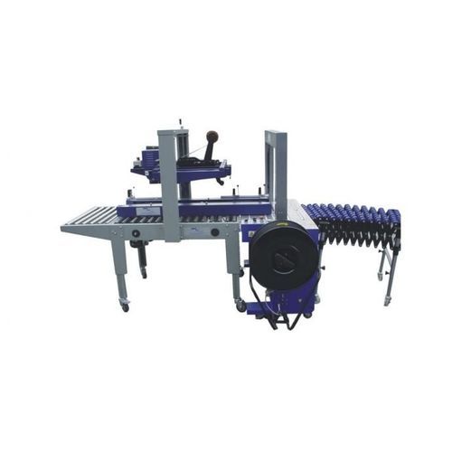 Faltschachtel-Verschließmaschine / Doppelklappen - SM 601 D + CS MH 1AW - OMSTRAP - mit Klebeband / automatisch