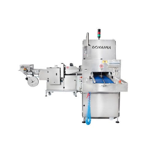 Halbautomatische Brotschneidemaschine für die Industrie - DPP series  - DOVAINA UAB - mit durchlaufendem Bandmesser / horizontal / mit Bandförderer