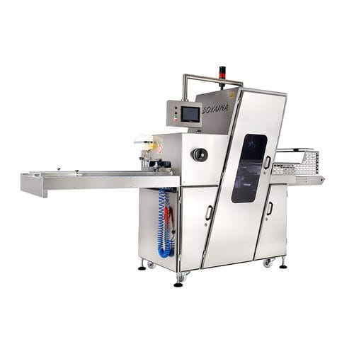 Automatische Brotschneidemaschine für die Industrie - DP series  - DOVAINA UAB - mit durchlaufendem Bandmesser / horizontal / mit Bandförderer