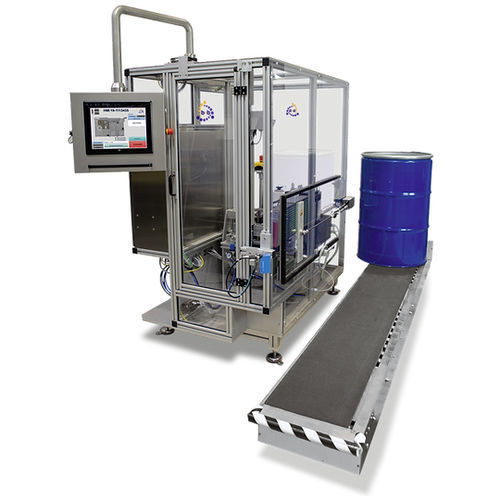 Etikettiermaschine für Fässer - BLM - b+b Automations- und Steuerungstechnik GmbH - vollautomatisch / zur Seitenetikettierung / für die chemische Industrie