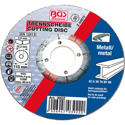 Trennscheibe für Stahl - 3922 - BGS technic KG - für Winkelschleifer