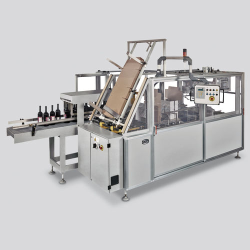 Kartonpacker zur Rundumetikettierung - NTW600 - CAM - automatisch / PLC-gesteuert / für Flaschen