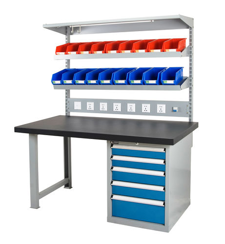 Stahl-Werkbank - FZ-1006 - ChengDu SanJi Technology Co.,LTD - mit 5 Schubladen / mit Lochwand