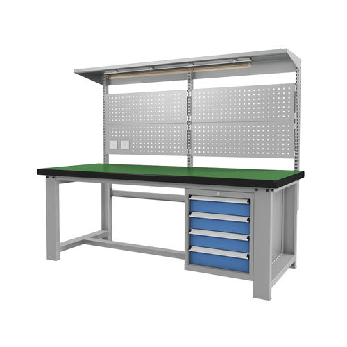 Stahl-Werkbank - FZ-1040 - ChengDu SanJi Technology Co.,LTD - mit 4 Schubladen / mit Lochwand / für schwere Lasten