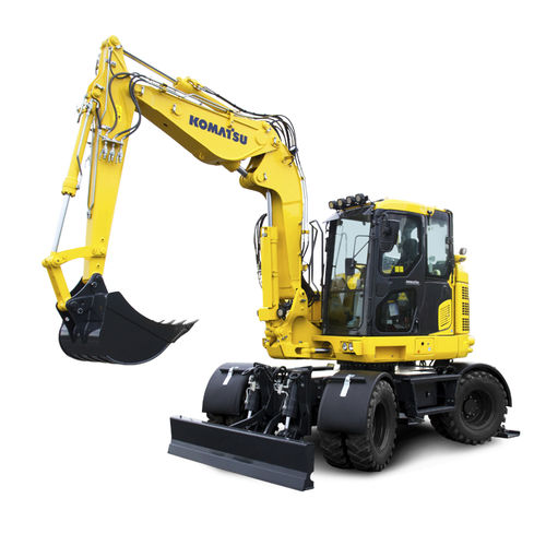 Bagger / mittlere Größe - PW118MR-11 - Komatsu Europe - mit Gummireifen / Diesel / für Baustellen