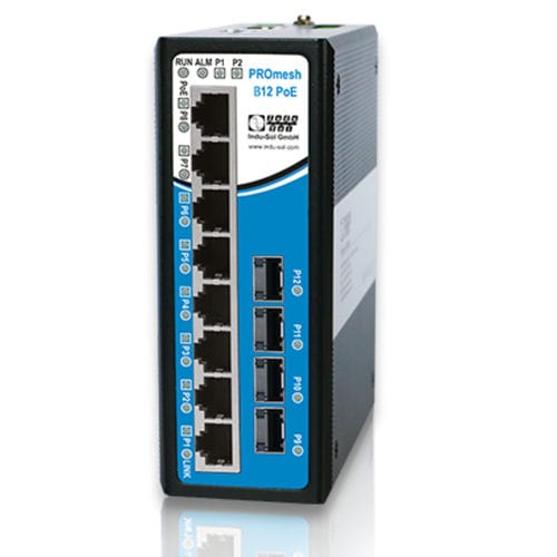 Ethernet-Switch / PoE - PROmesh B12-PoE - Indu-Sol GmbH - managed / 8 Ports / für DIN-Schiene