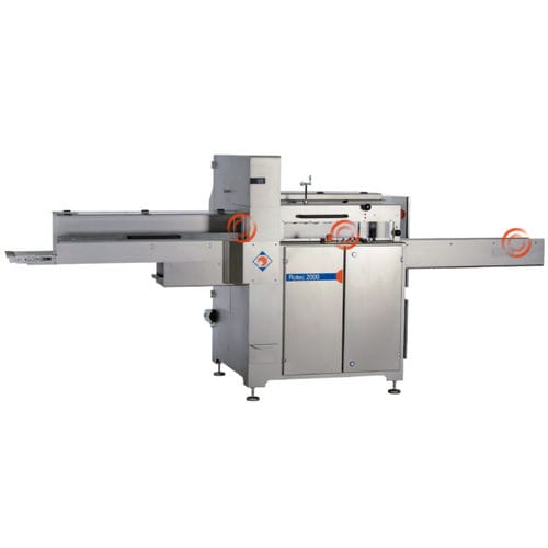 Brotschneidemaschine für die Industrie / mit Schneidscheibe - ROTEC 2000 - Rego Herlitzius GmbH - mit Bandförderer