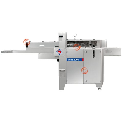 Brotschneidemaschine für die Industrie / mit Schneidscheibe - SITEC 2000 - Rego Herlitzius GmbH - mit Bandförderer