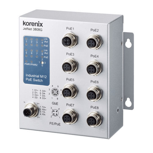 Ethernet-Switch / unmanaged - JetNet 3808G-M12 - Korenix Technology - 8 Ports / Gigabit / embedded