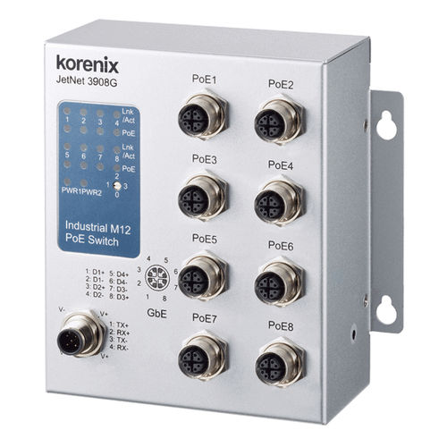 Ethernet-Switch / unmanaged - JetNet 3908G-M12 - Korenix Technology - 8 Ports / Gigabit / DIN-Schienen