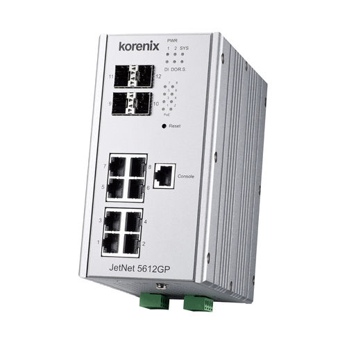 Ethernet-Switch / managed - JetNet 5612GP-4F - Korenix Technology - 12 Ports / Netzwerkschicht 2 / Gigabit-Ethernet