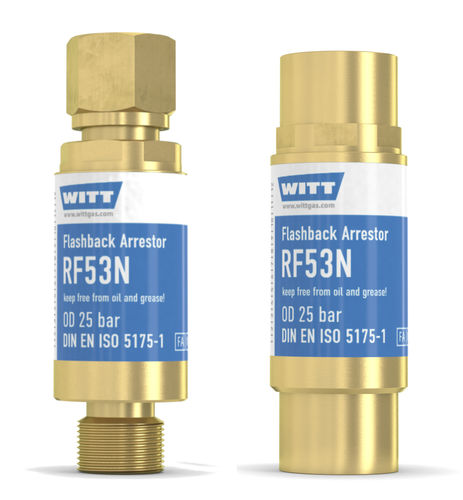Flammenrückschlagsicherung für die Glasindustrie - RF53N - WITT-Gasetechnik - für Wasserstoff / für Druckregler / für Schneid und Schweißarbeiten